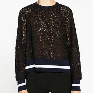 Zara Lace Long Sleeve Pullover Sweatshirt Sz M